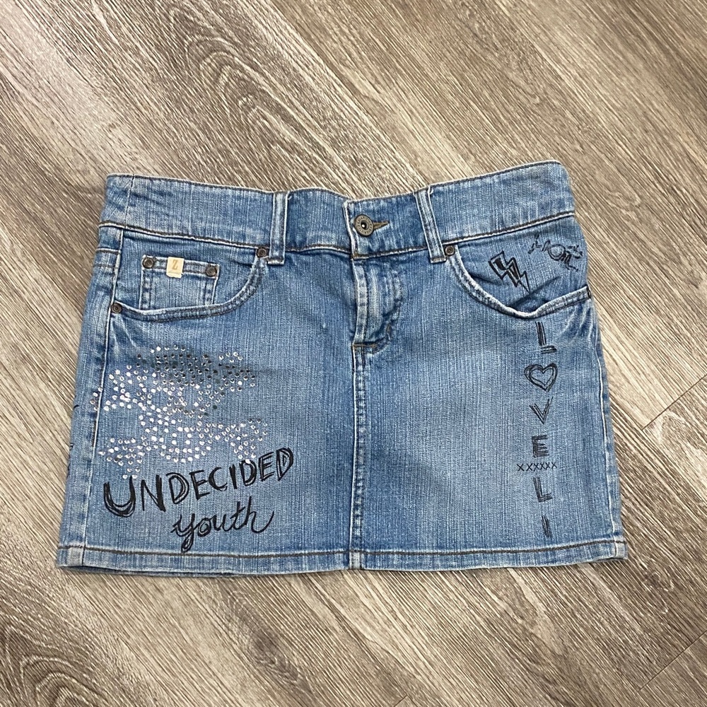 Z. Cavaricci y2k denim mini skirt sequin graphic graffiti small